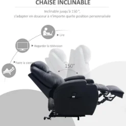 Fauteuil Releveur électrique Fauteuil De Relaxation Inclinable Repose-pied Relevable Grand Confort Télécommande Revêtement Synthétique Noir -Promos Fauteora Magasin fauteuil 9485299