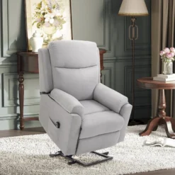 Fauteuil De Relaxation électrique - Fauteuil Releveur Inclinable Avec Repose-pied Ajustable Et Télécommande - Tissu Aspect Lin Gris Clair