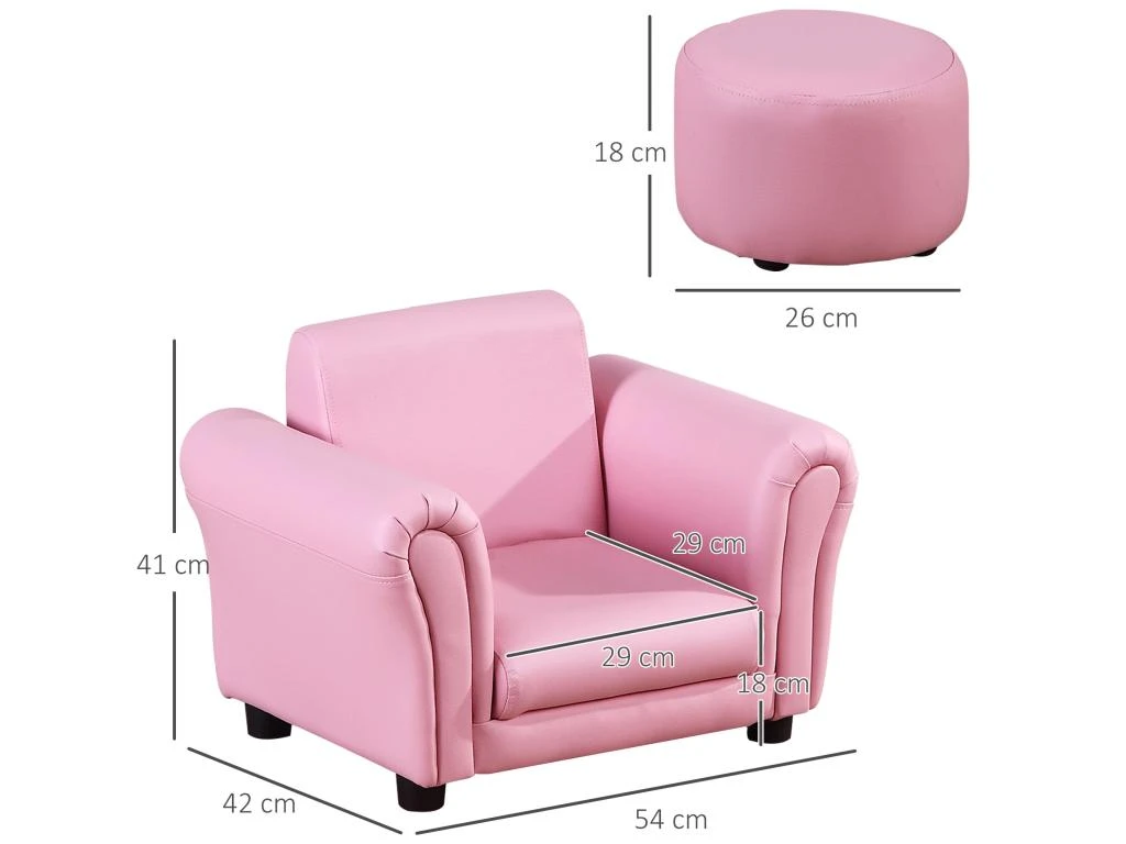 Ensemble Fauteuil Et Pouf Enfant Style Contemporain Structure Bois Revêtement Synthétique PVC Rose 5 Ensemble Fauteuil Et Pouf Enfant Style Contemporain Structure Bois Revêtement Synthétique PVC Rose – Image 3