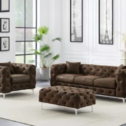 Fauteuil Chesterfield En Microfibre Aspect Cuir Vieilli EDWINA -Promos Fauteora Magasin fauteuil 9758923