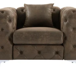 Fauteuil Chesterfield En Microfibre Aspect Cuir Vieilli EDWINA -Promos Fauteora Magasin fauteuil 9758935