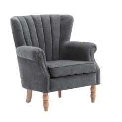 Fauteuil En Tissu Anthracite Finition Cloutée BATOUMI -Promos Fauteora Magasin fauteuil 9927575