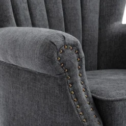 Fauteuil En Tissu Anthracite Finition Cloutée BATOUMI -Promos Fauteora Magasin fauteuil 9927577